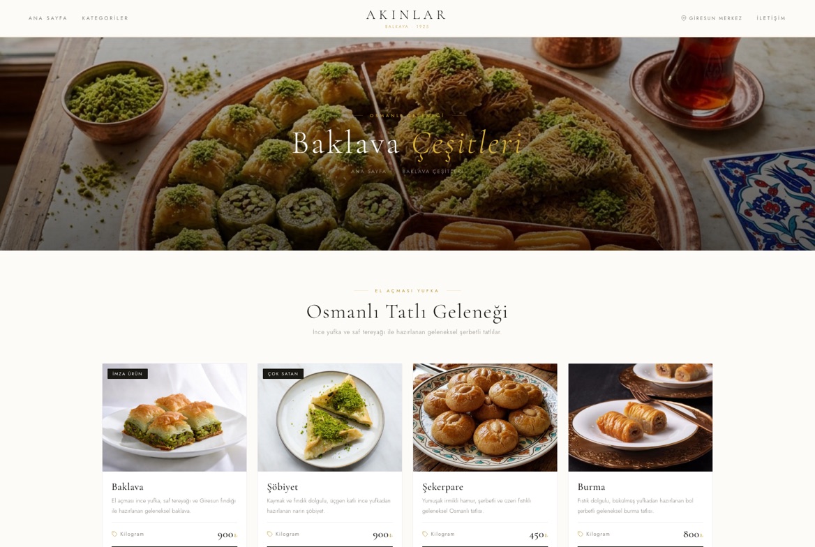 Akınlar Pastanesi web sitesi — Web Tasarım & SEO (Pastane)