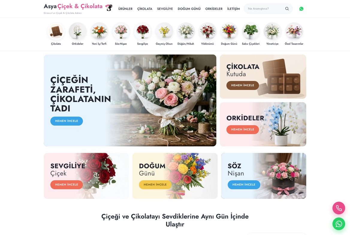 Asya Çiçek & Çikolata web sitesi — Web Tasarım & SEO (Çiçek & Çikolata)
