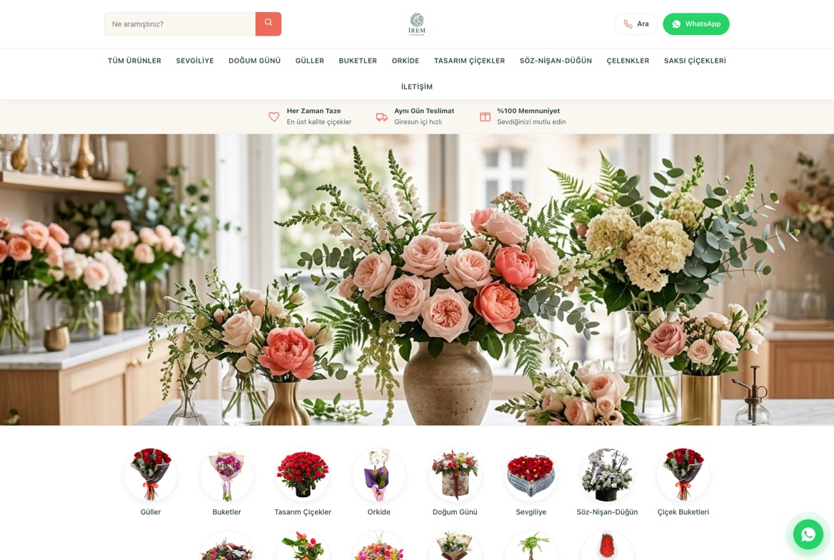 İrem Çiçekçilik web sitesi — Web Tasarım & Yönetim Paneli (Çiçekçilik)